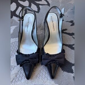 Ellen Tracy Black Bow Slingback Heels
